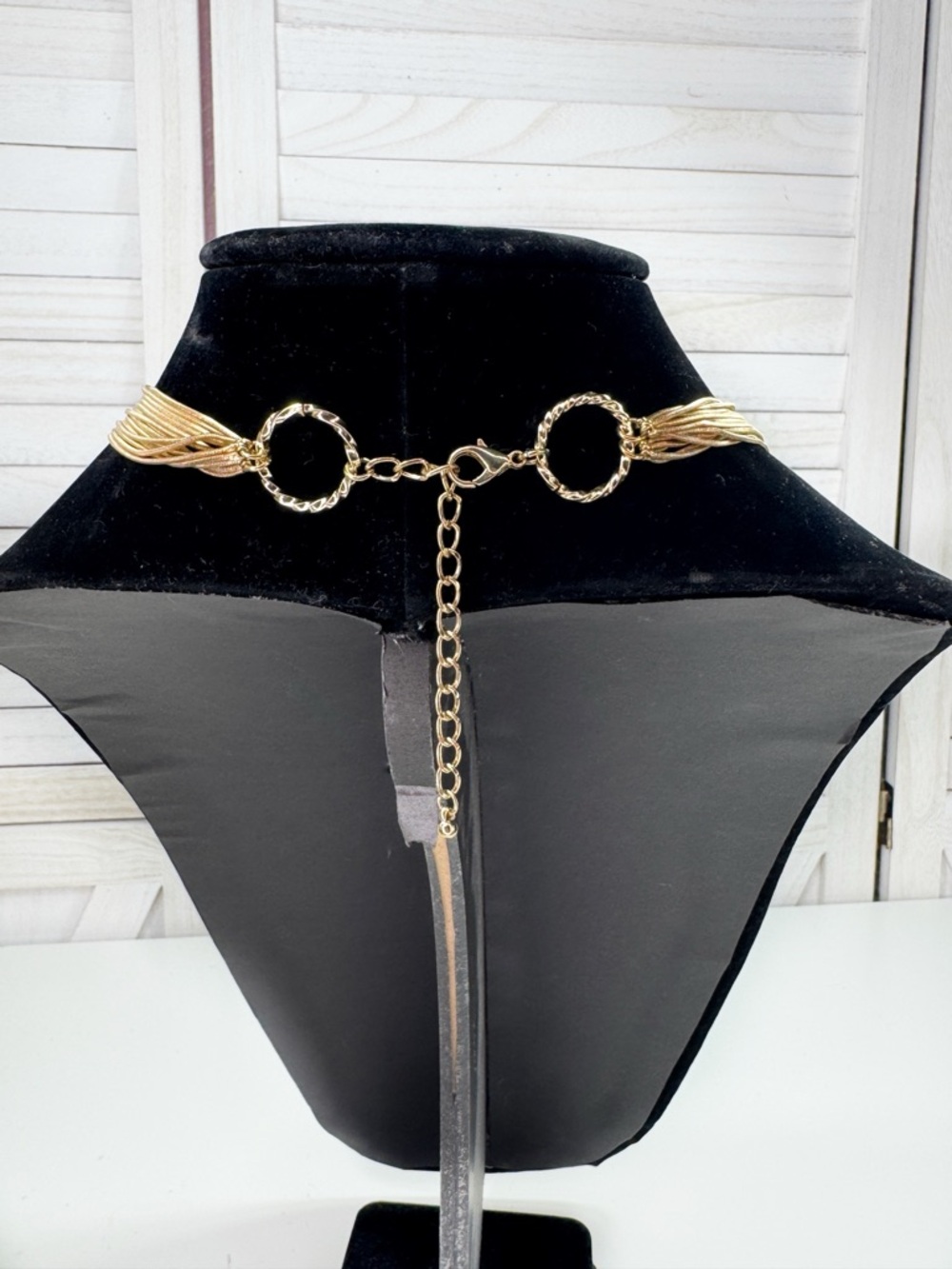 QVC Heishi Liquid Gold Multi Strand Necklace Gold Tone Snake Chain Lariat Opera - Picture 4 of 10